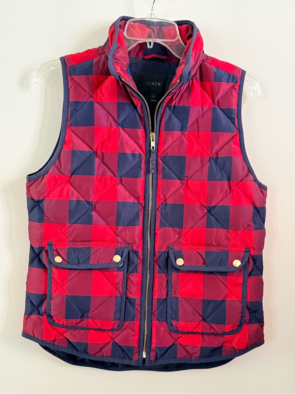J Crew Blue Red Plaid Zip Down Vest S Pockets - Picture 3 of 8